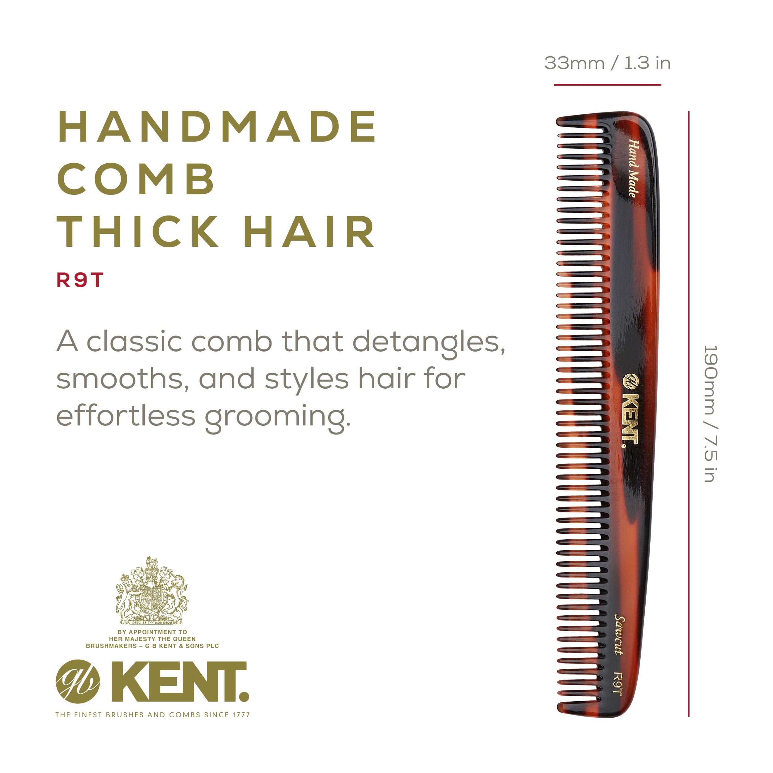 Kent R9T handmade cellulose acetate for flexible, durable daily grooming.