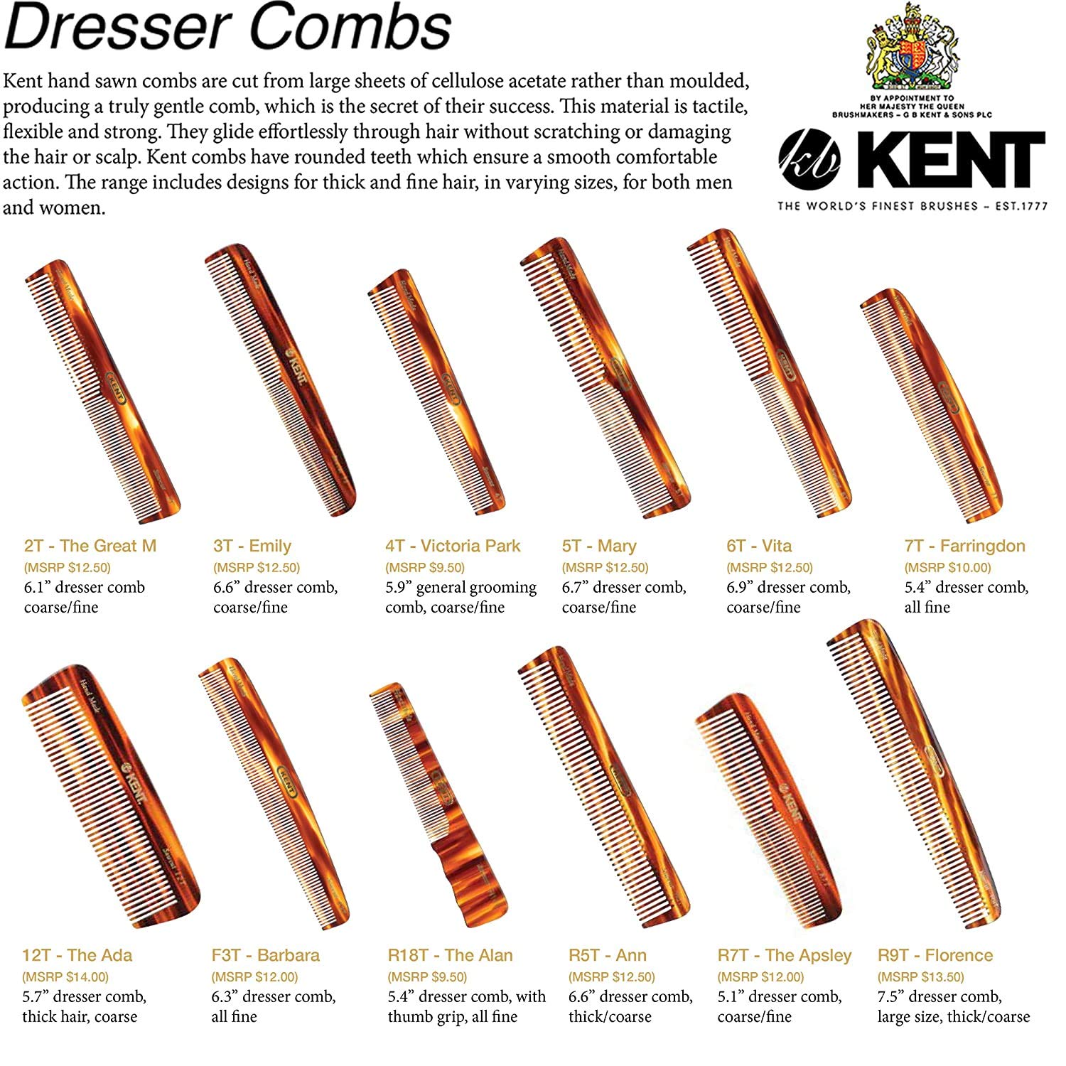 Kent R9T soft rounded teeth glide gently through hair.