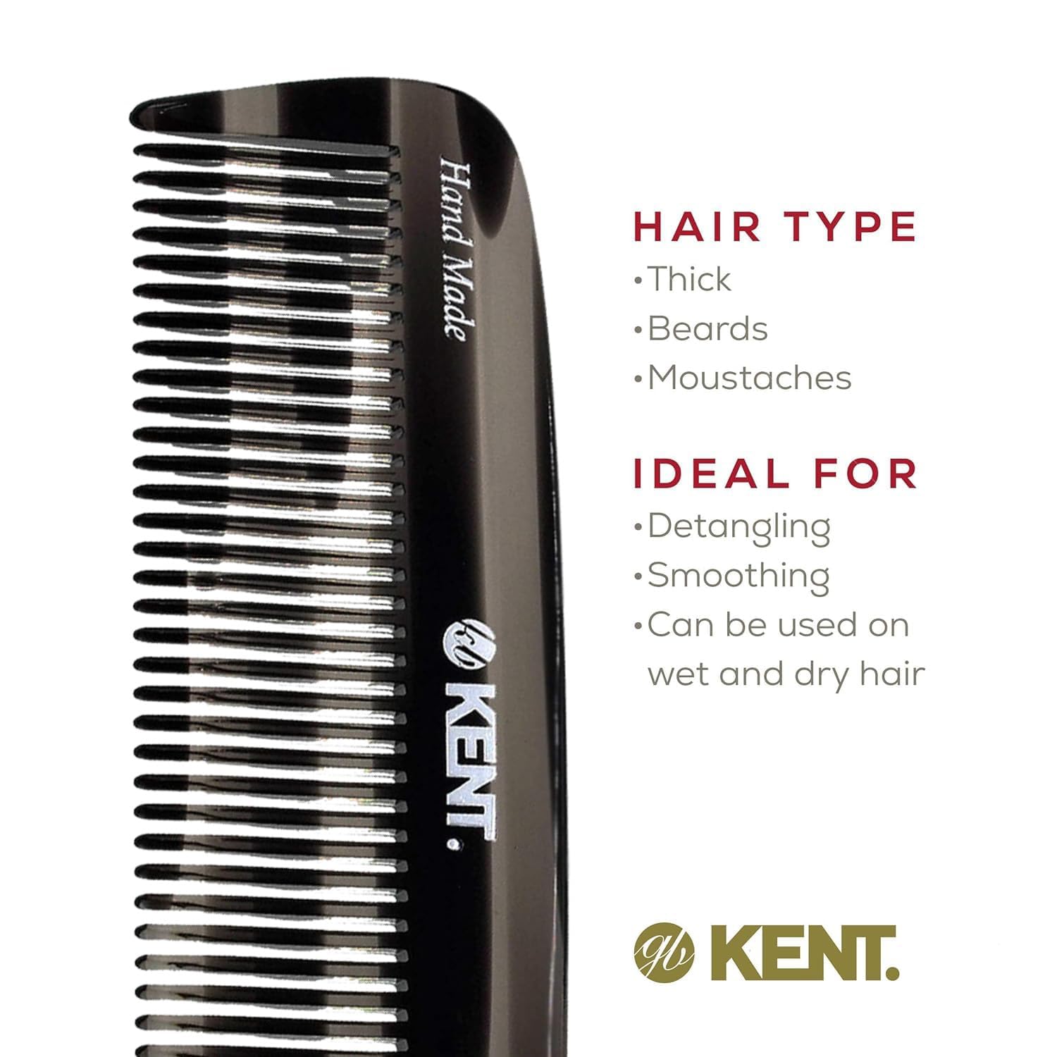 Kent helps distribute scalp oils for natural shine during brushing.