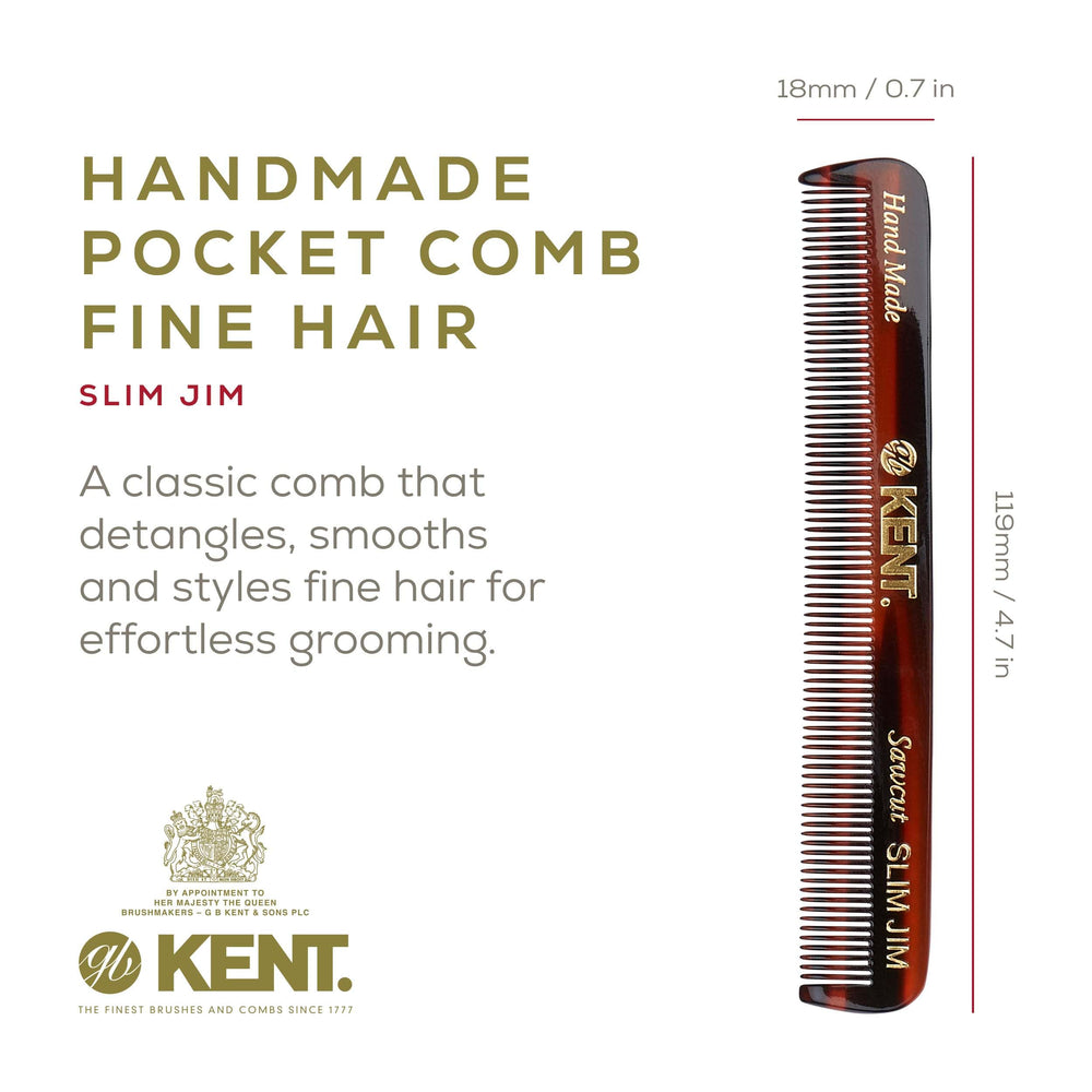 Kent Slim Jim fine tooth detail shows precise, snag-free styling