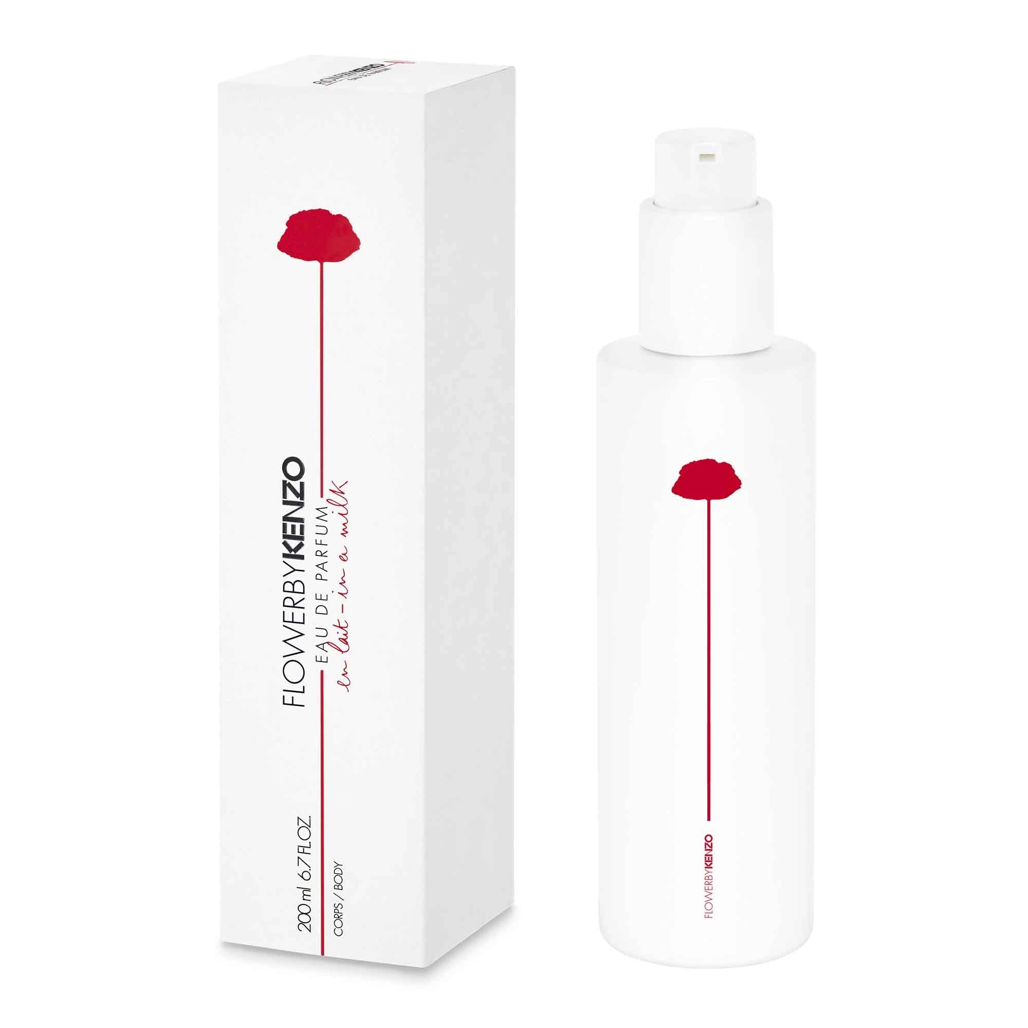 Kenzo Flower body milk bottle, 200 ml, for daily hydration and soft fragrance.