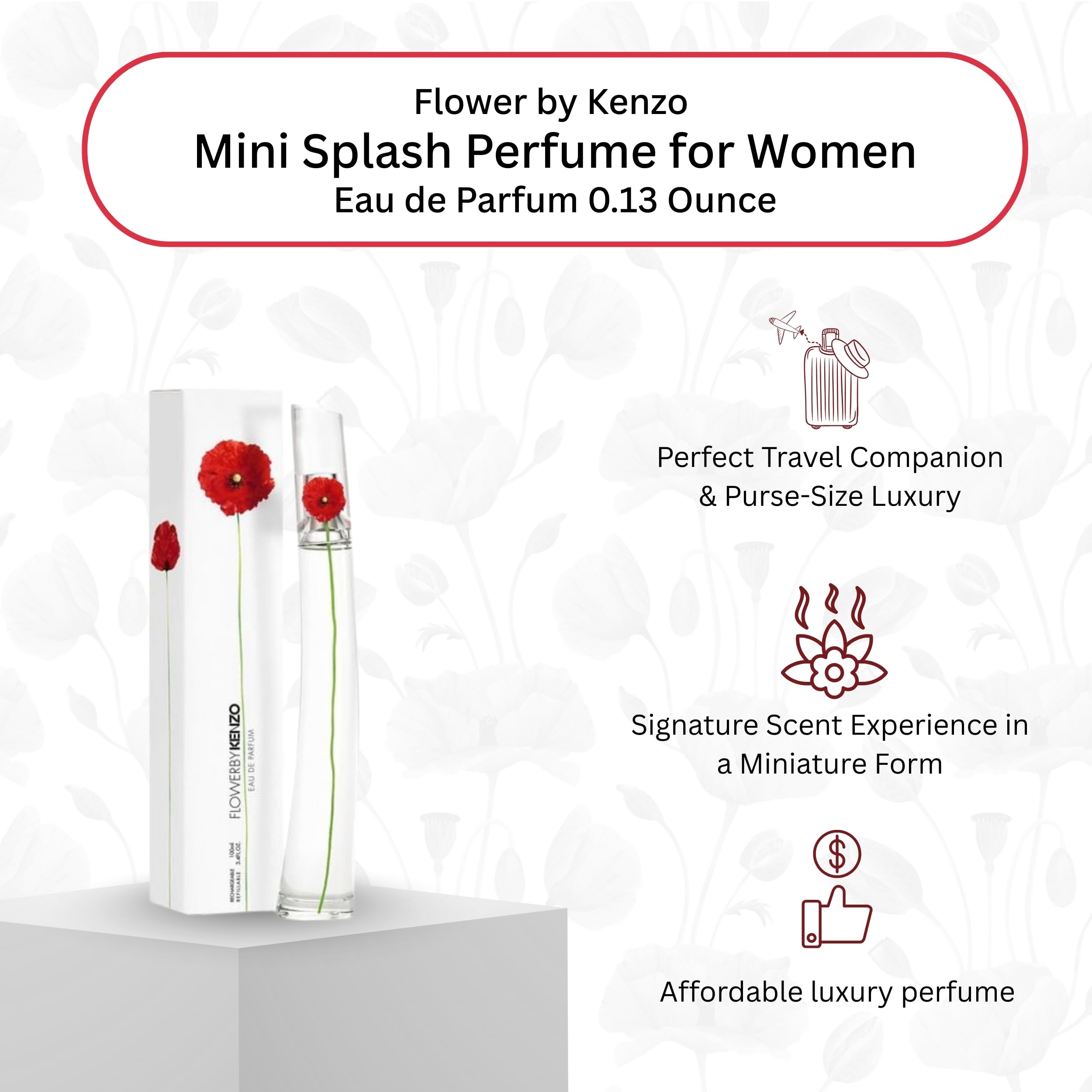 Kenzo Flower mini splash cap close-up, showcasing elegant detailing for on-the-go elegance.