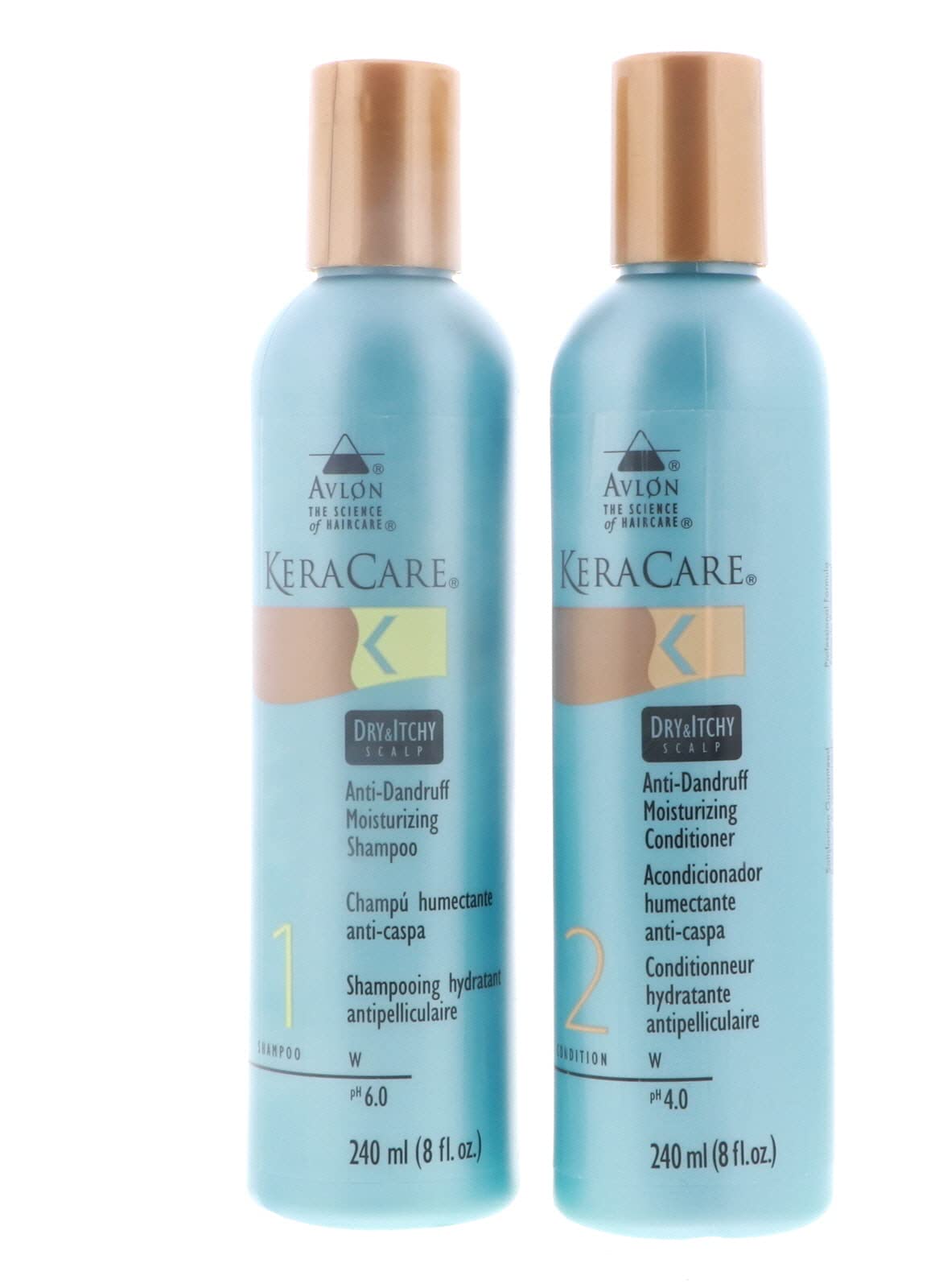 KeraCare Avlon dry scalp shampoo bottle showing moisturizing cleansing for flaky scalp relief.