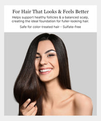 Keracell Invigorating Shampoo lather on scalp indicating gentle cleansing and revitalization