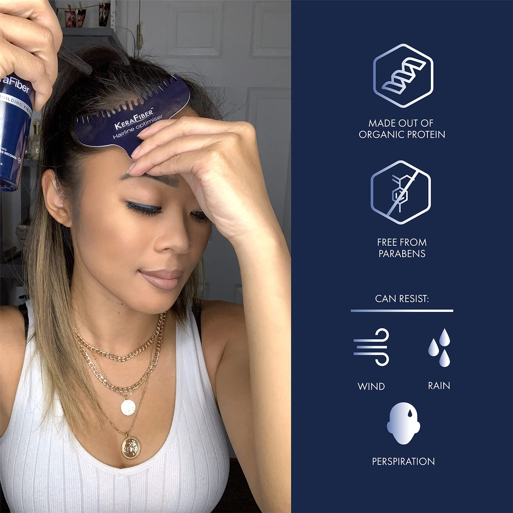 KeraFiber women’s hairline use showing natural blend with existing hair