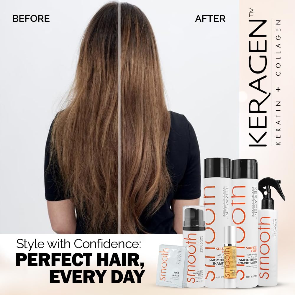 KERAGEN argan oil bottle providing shine and nourishment for damaged strands.