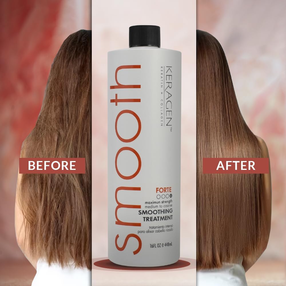 KERAGEN smoothing process during blow-dry and straightening for sleek results.