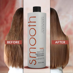 KERAGEN smoothing process during blow-dry and straightening for sleek results.