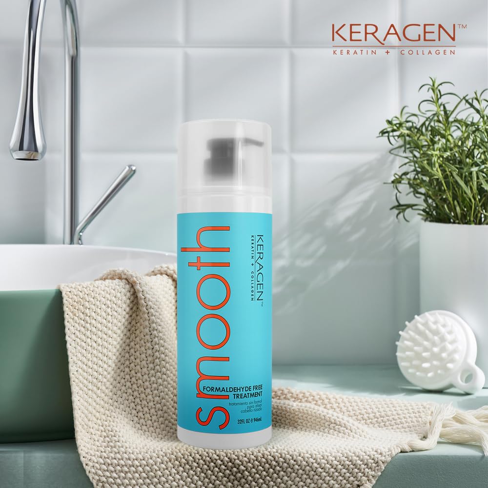 Keragen formaldehyde-free smoothing bottle promotes frizz control and silky results