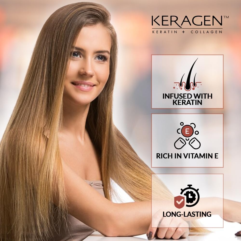 Keragen silky-soft hair closeup highlights gloss and bounce.