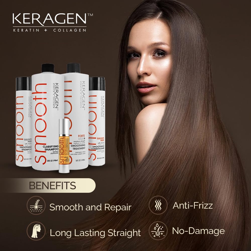 Keragen smoothing conditioner 10oz nourishes and protects while sealing smooth results.