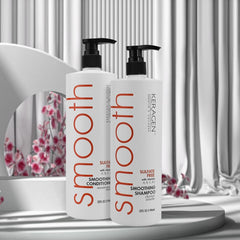 Keragen smoothing conditioner bottle pour for silky slip and nourishment.