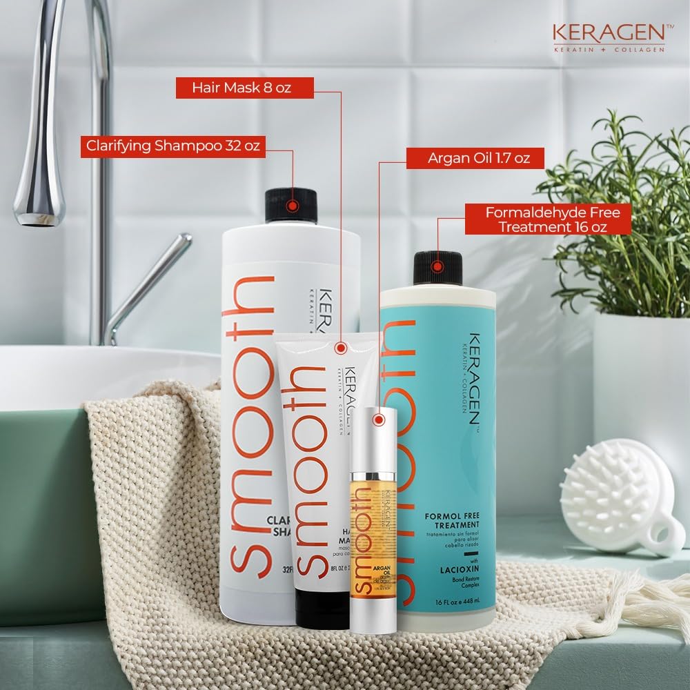 Keragen smoothing kit clarifying shampoo bottle ready to purify and prep hair