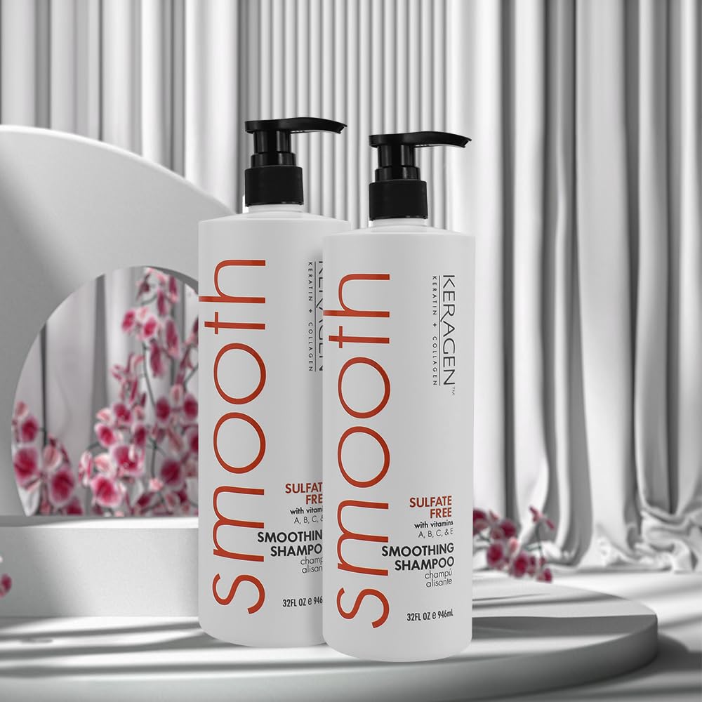 KERAGEN smoothing shampoo in use creating creamy lather for silky hair.