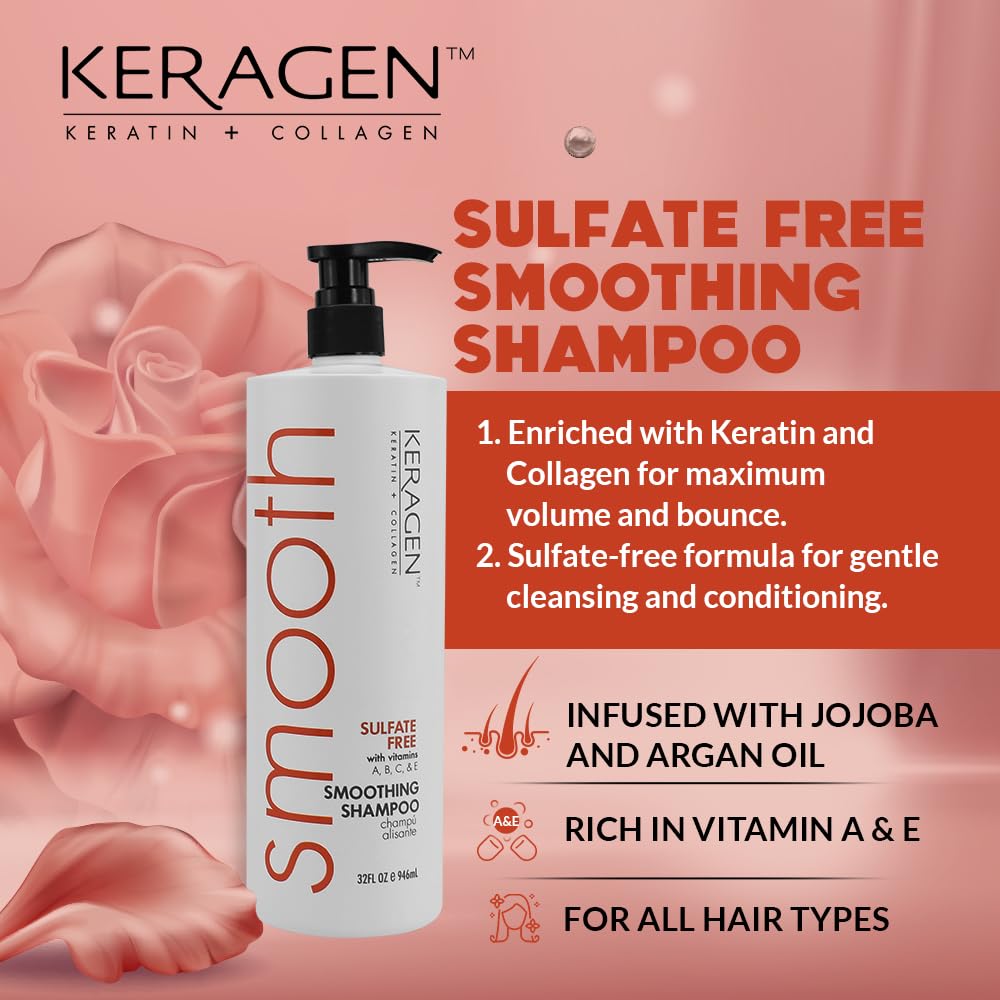 KERAGEN smoothing shampoo helps protect color and maintain vibrancy.