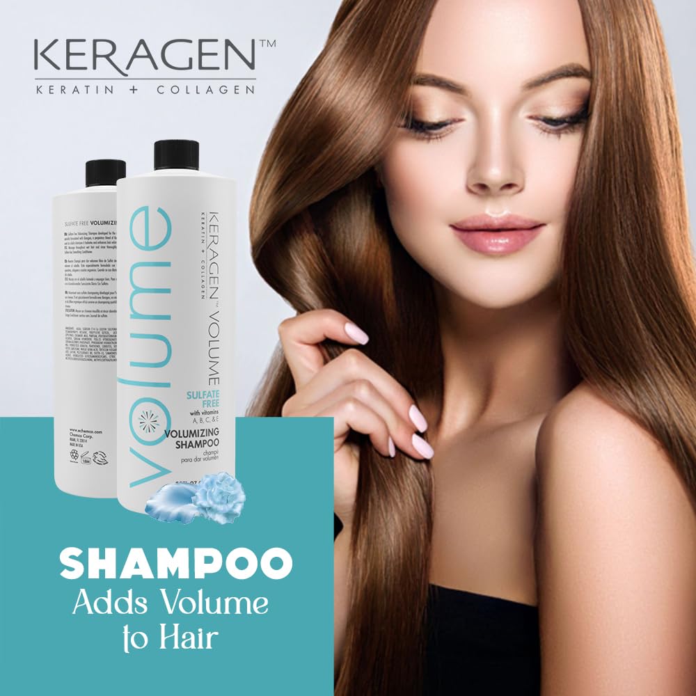 KERAGEN Volumizing Shampoo delivers shiny, healthy-looking hair after use.
