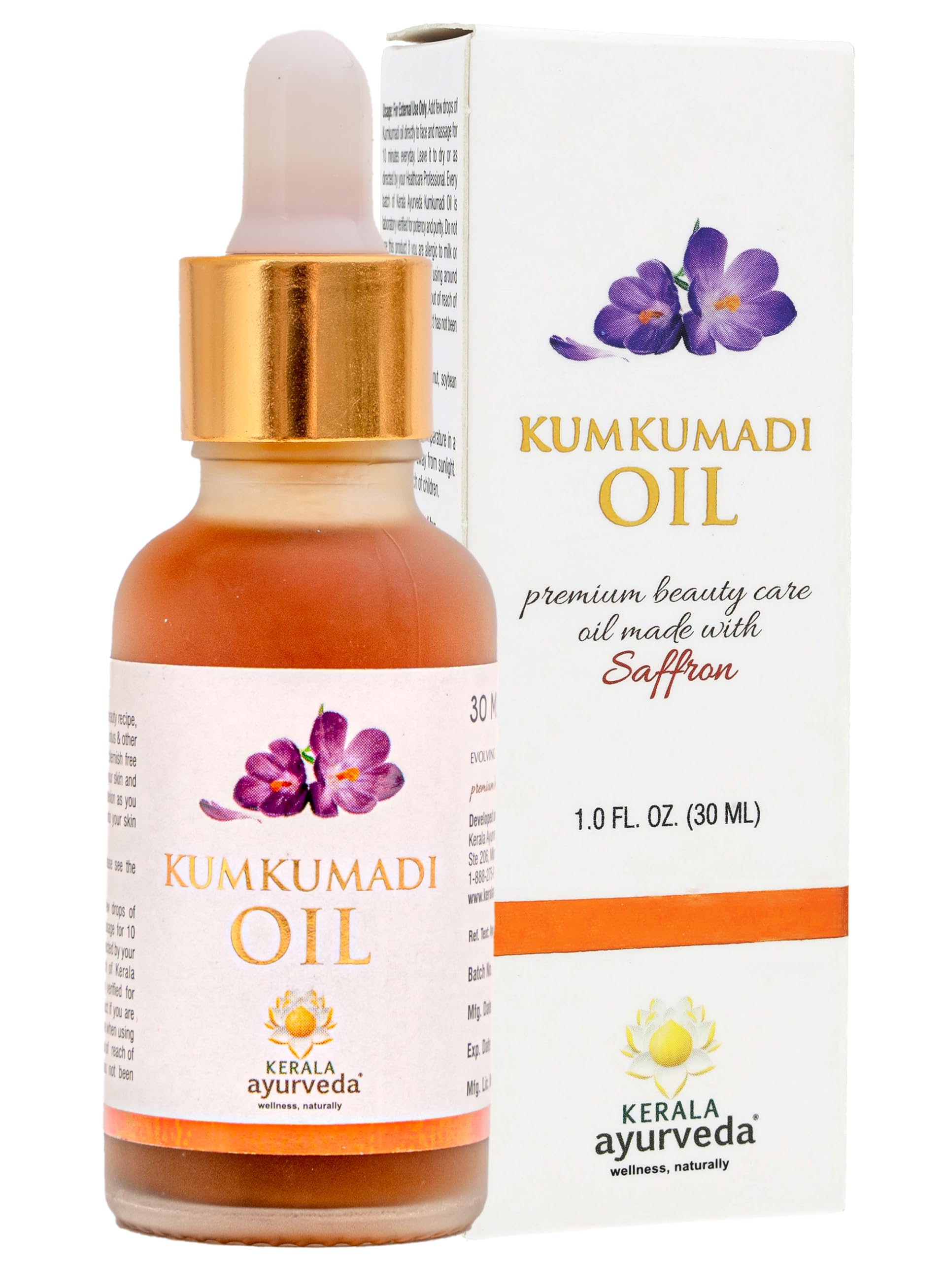 Kerala Ayurveda Kumkumadi Serum bottle with saffron and lotus for radiant skin