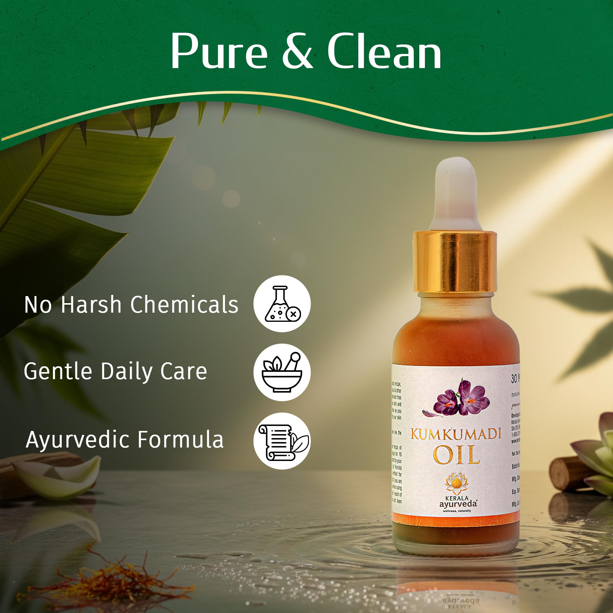 Dropper releasing Kumkumadi Serum drops on hand for easy application