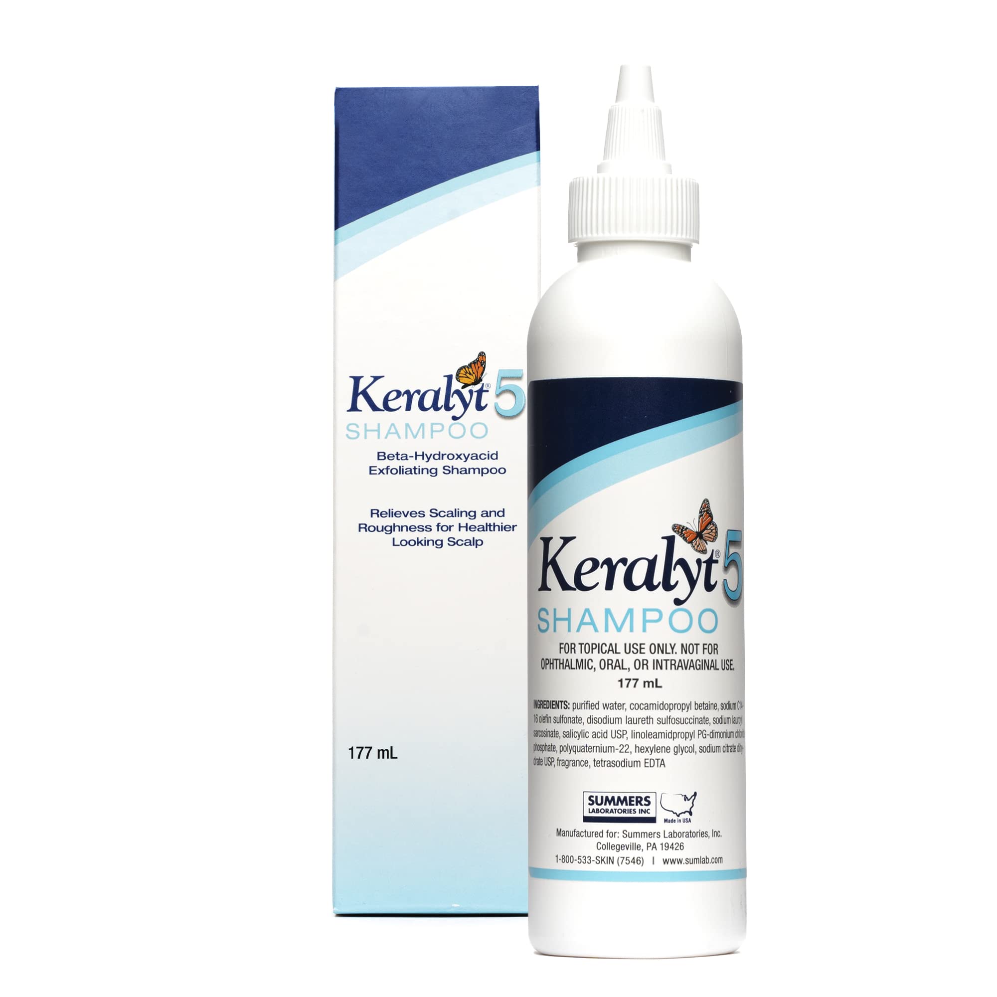 Keralyt 5 shampoo bottle front for daily scalp care and exfoliation