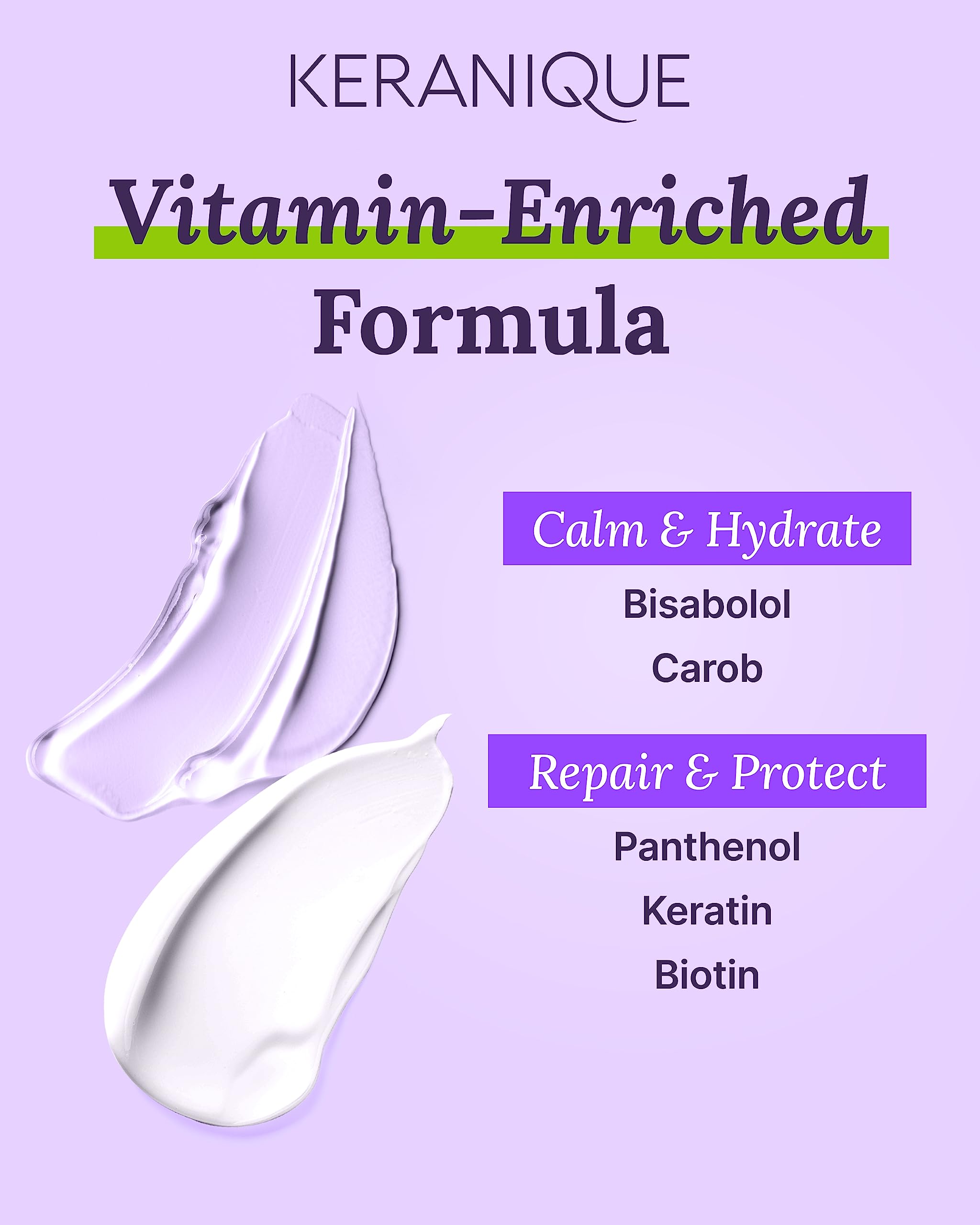 Keranique biotin and panthenol ingredients closeup on label.