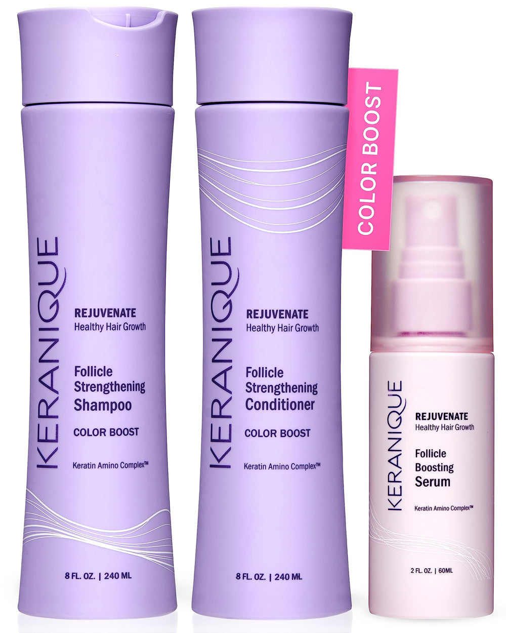 Keranique color treated shampoo bottle for color-safe cleansing and vibrant hair