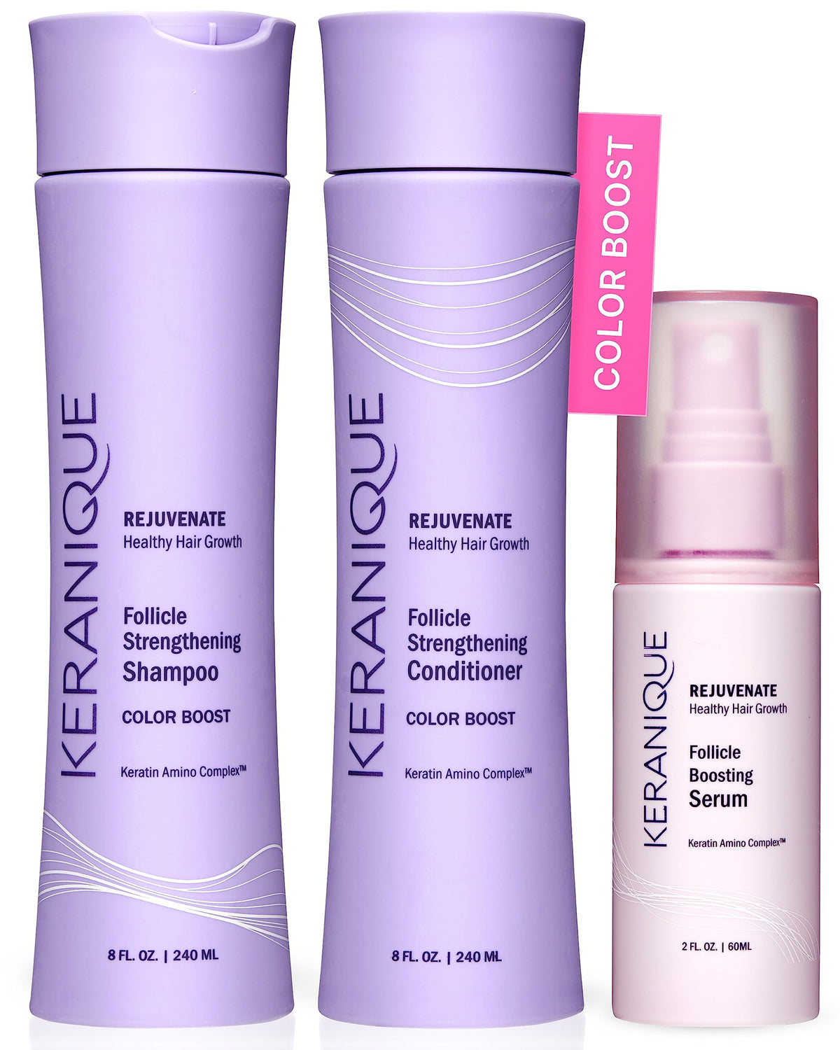 Keranique color treated shampoo bottle for color-safe cleansing and vibrant hair