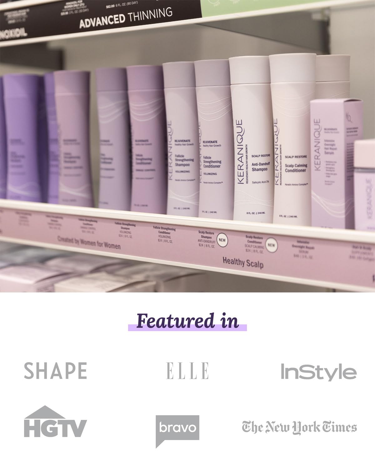 Keranique deep-clean scalp routine refreshes roots and follicles.