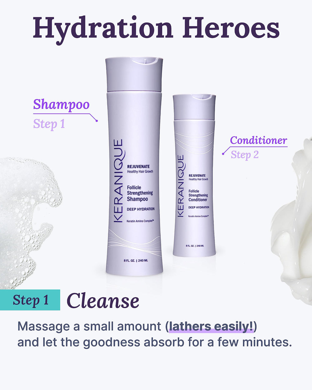 Hand massage shot with Keranique shampoo demonstrating soothing routine