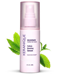 Keranique hair thickening serum bottle promotes fuller-looking strands