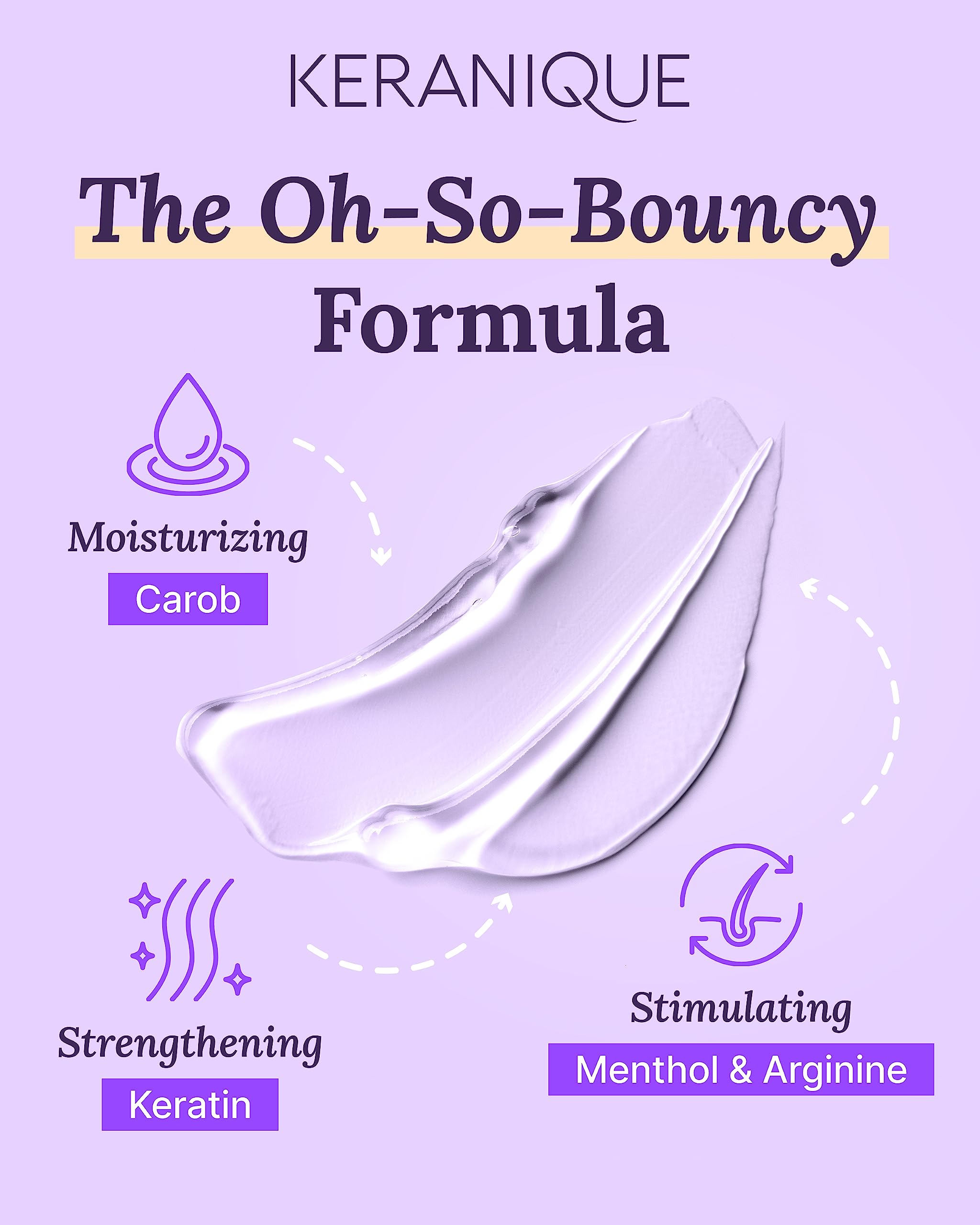 Keranique hair volume application closeup highlights volumizing formula.