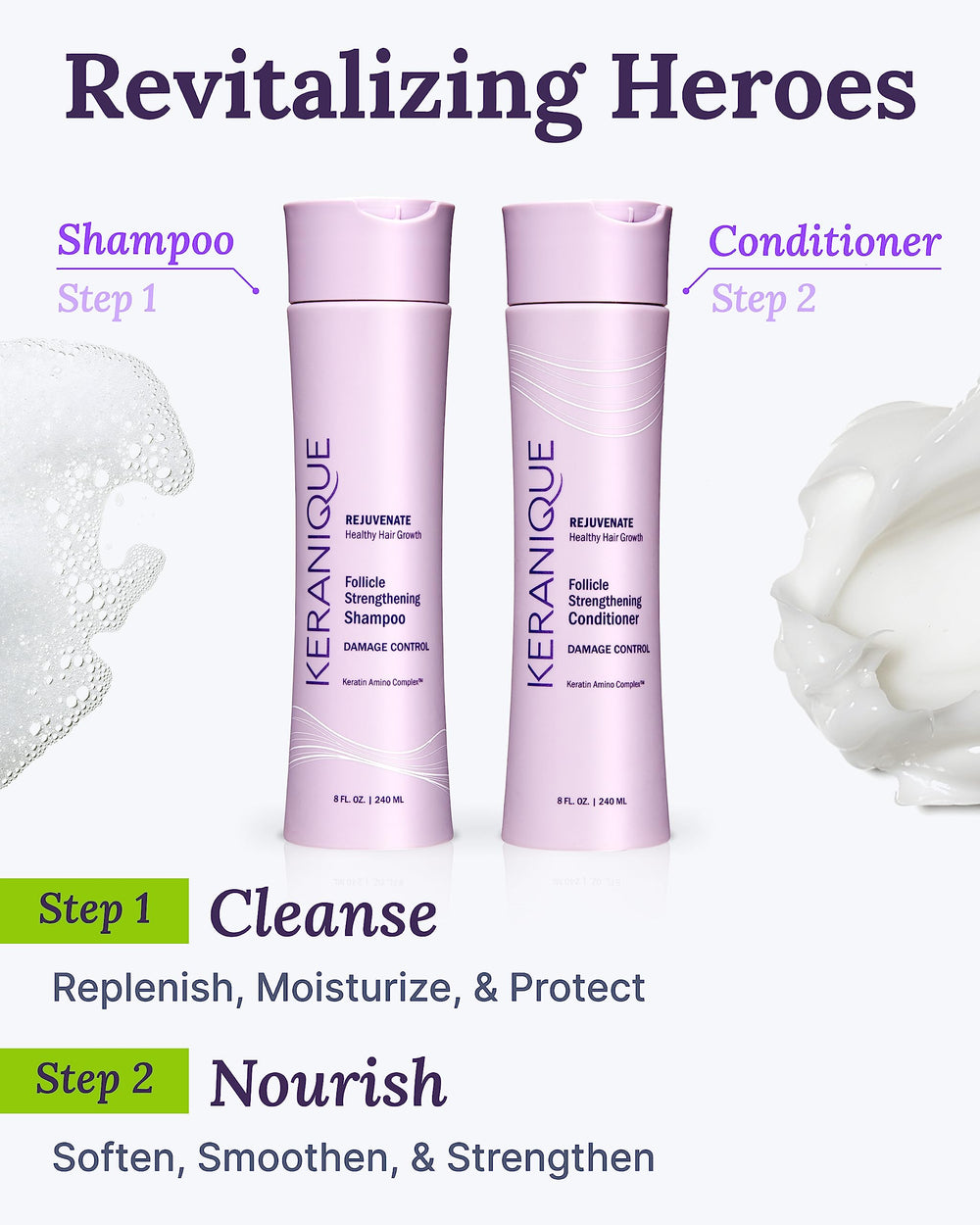 Keranique hair volume scene suggesting fuller-looking hair after use.