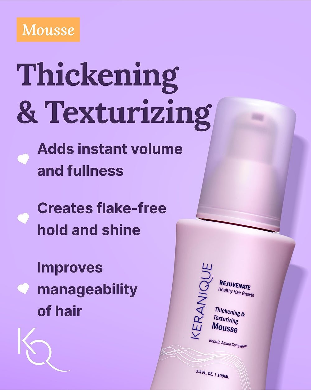 Keranique keratin amino complex graphic highlights strengthening care.