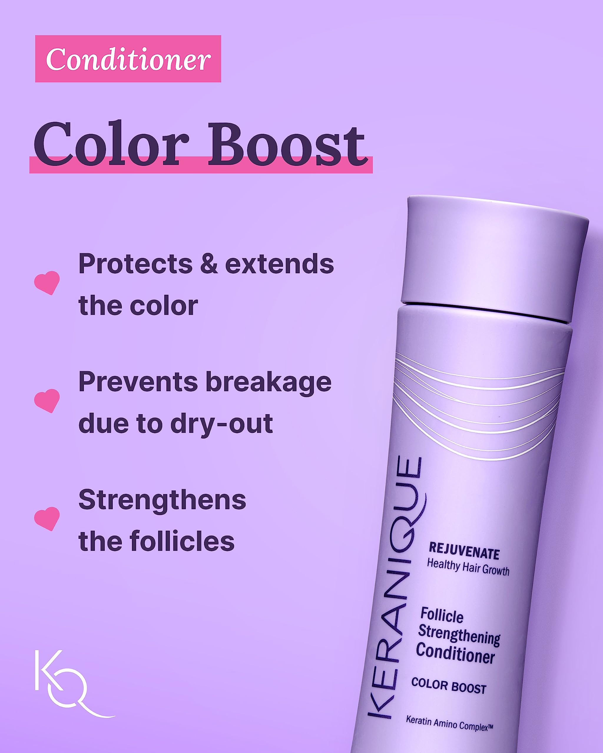 Graphic of Keratin Amino Complex reinforcing hair fibers.