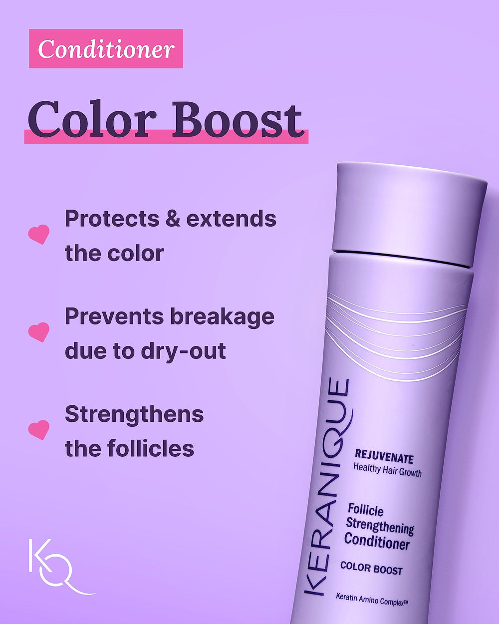 Graphic of Keratin Amino Complex reinforcing hair fibers.