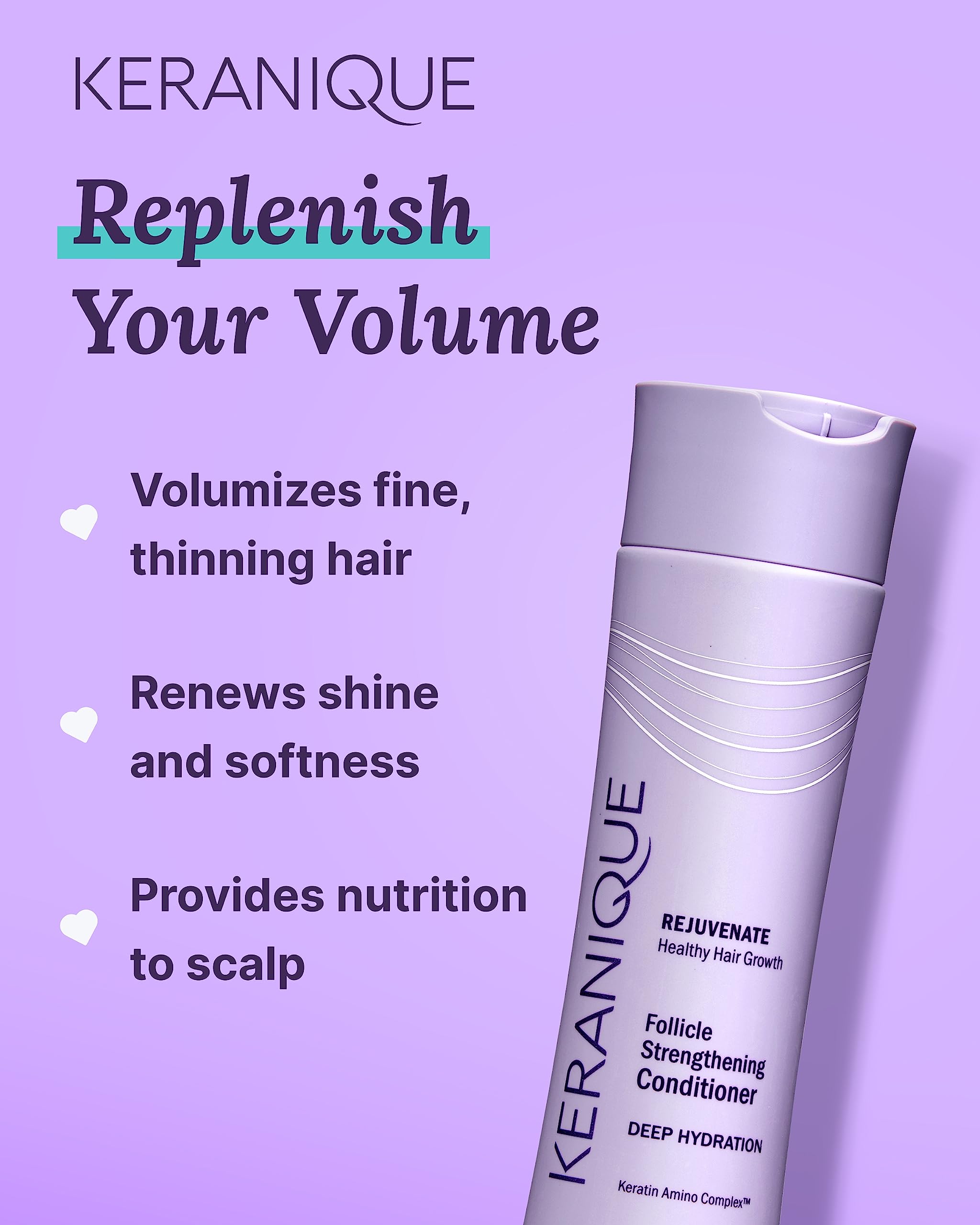 Keranique Keratin Amino Complex label close-up emphasizing strength
