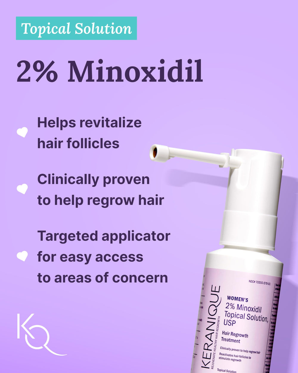 Keranique minoxidil 2 percent bottle highlights active scalp treatment