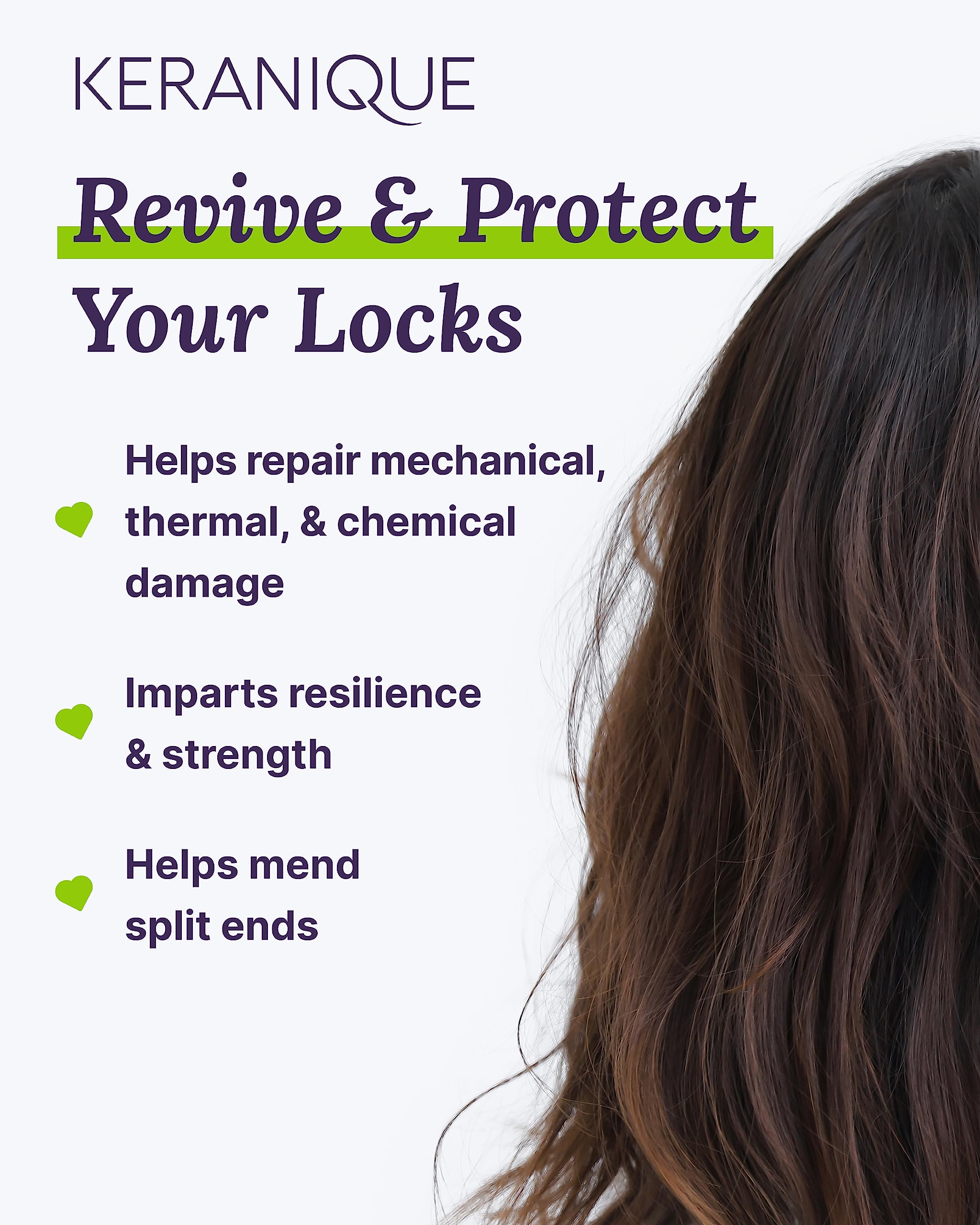 Keranique Shampoo closeup emphasizes Keratin Amino Complex fortifying care.