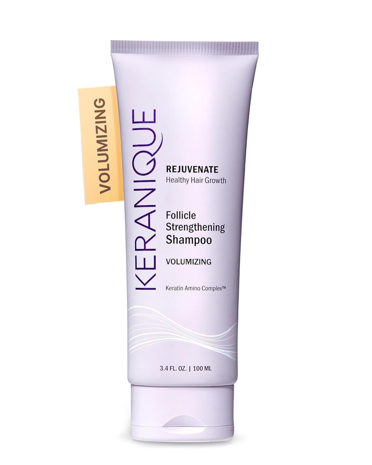 Keranique Volume Shampoo bottle with sleek design for lightweight lift.