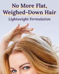 Keranique Volume Shampoo foam shown for refreshing cleansing on hair.