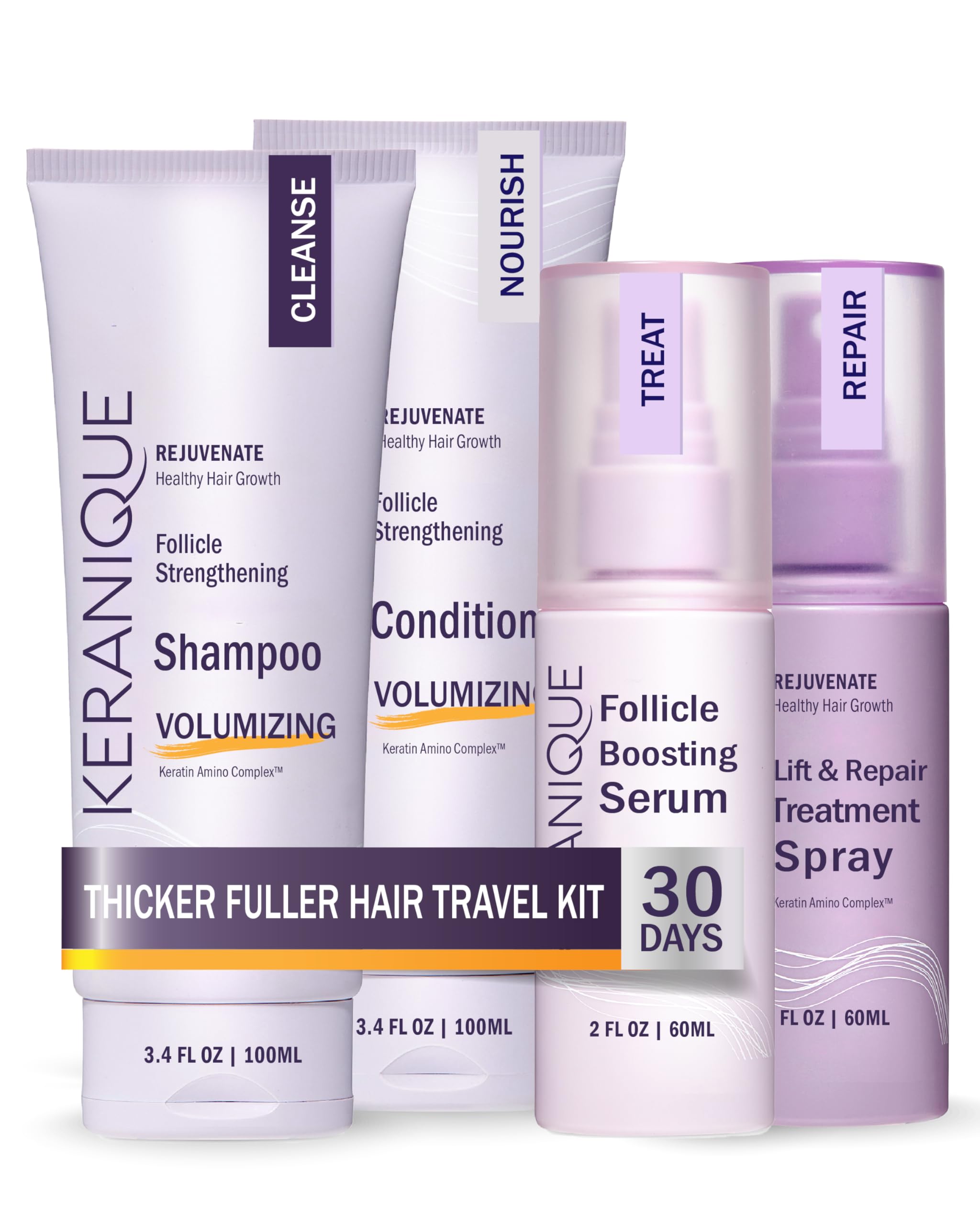 Keranique volumizing shampoo bottle boosts body for thinning hair