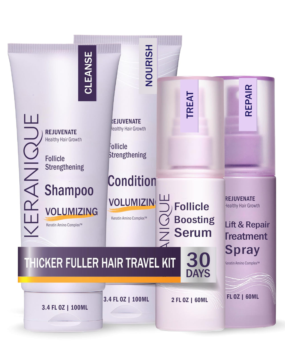Keranique volumizing shampoo bottle boosts body for thinning hair