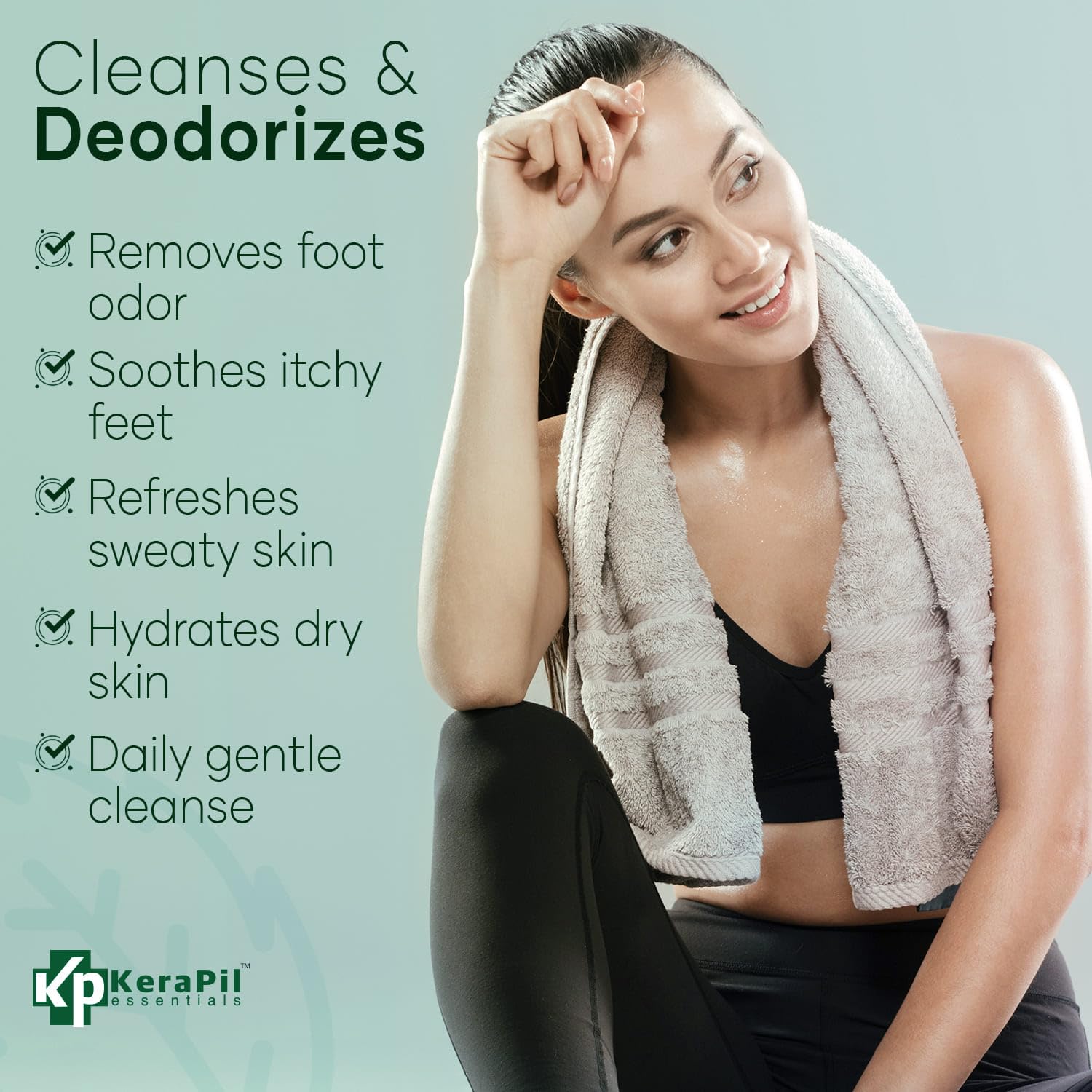 KERAPIL Bacterinyl Tea Tree Oil Body Wash usage close-up showing rich lather for easy cleansing.