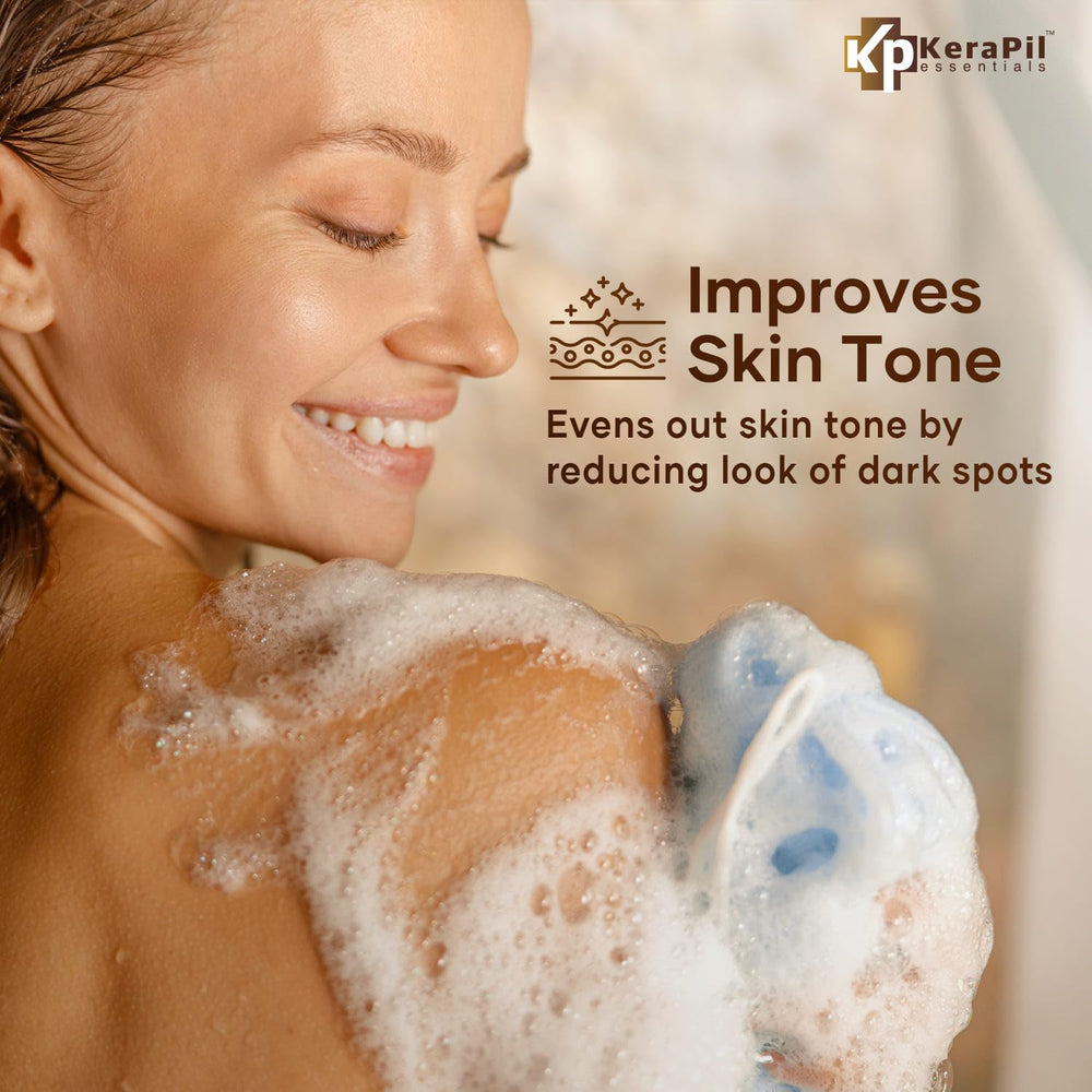 KERAPIL Exfoliating Body Wash demonstrates creamy lather for thorough cleansing without drying the skin.