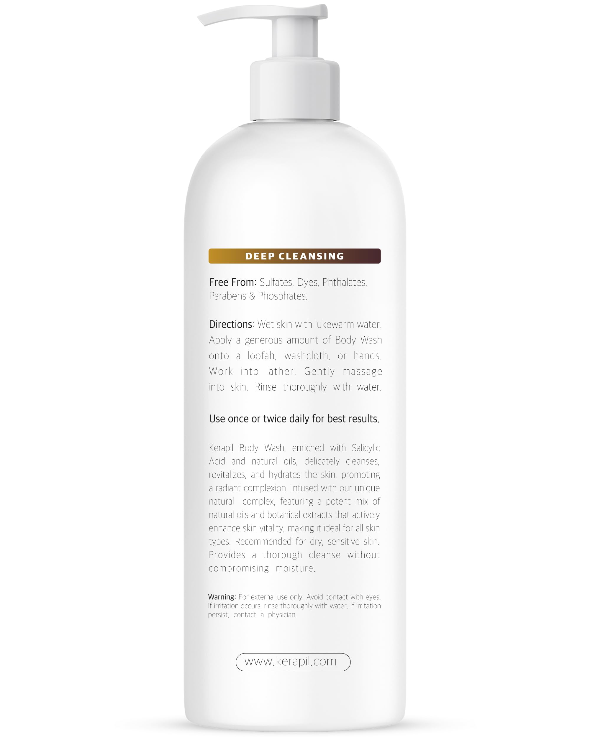KERAPIL body wash pouring gesture encourages routine use for body care.