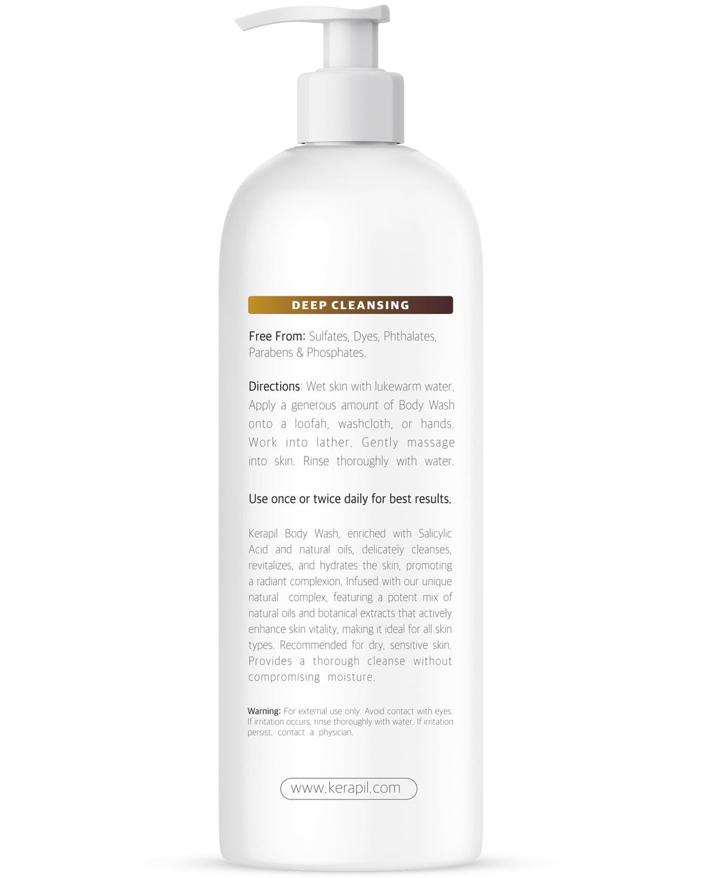 KERAPIL body wash pouring gesture encourages routine use for body care.
