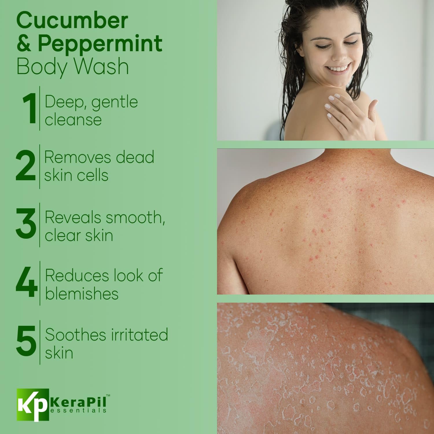 KERAPIL exfoliating body wash pump-dispense for easy application