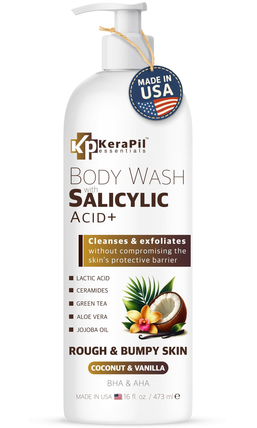 KERAPIL exfoliating body wash bottle pour with gentle exfoliation for smoother skin