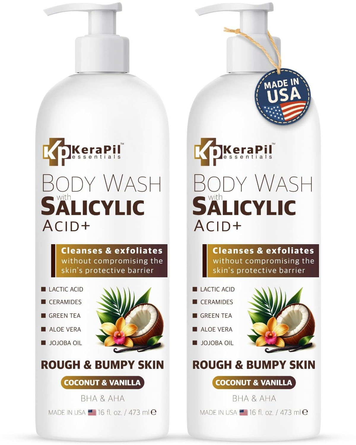 KERAPIL Exfoliating Body Wash bottle with salicylic acid for smoother skin.