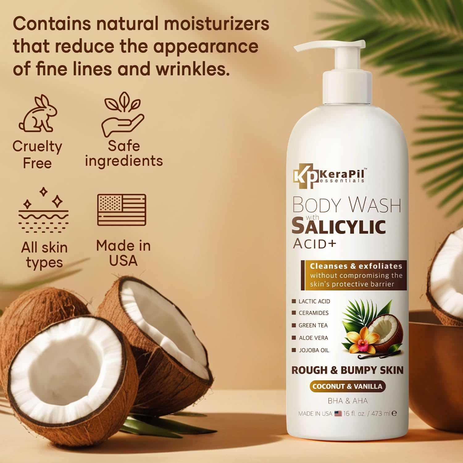 KERAPIL exfoliating body wash lather close-up showing salicylic acid action