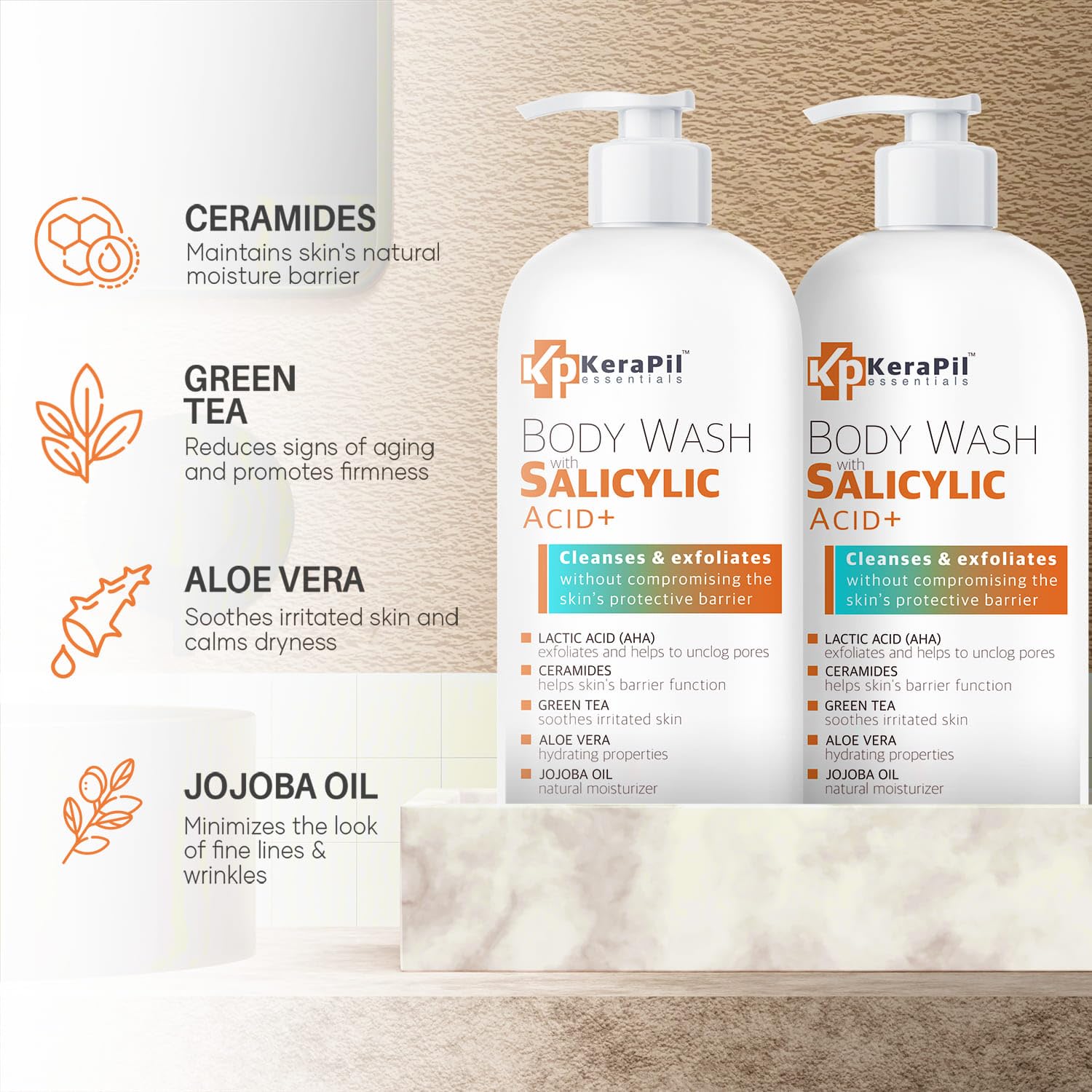 KERAPIL body wash creates creamy lather for smooth skin.